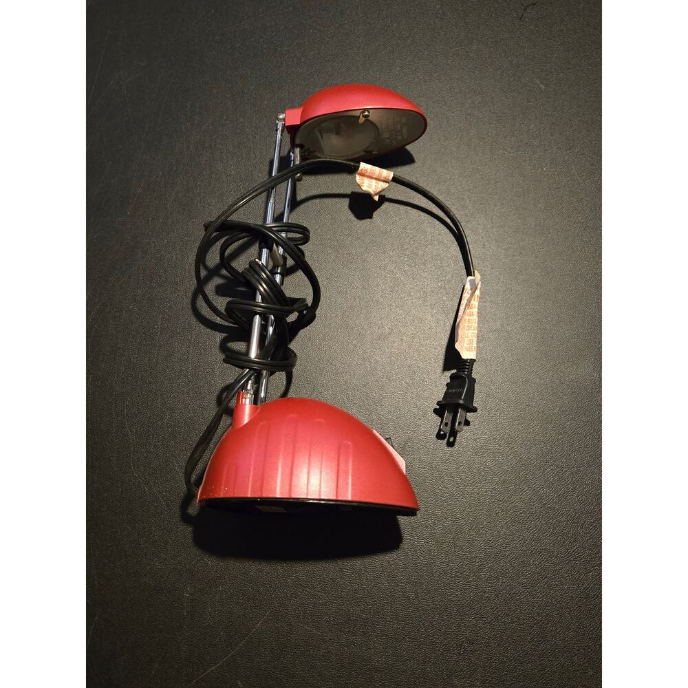 Red Adjustable Desk Lamp Dual Head Foldable Arm Metal Task Lamp Vintage w/ Cord